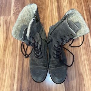 All Saints Spitalfields vintage brownish gray suede combat boots size 39 GUC $75